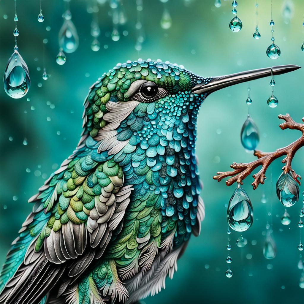 Detailed Turquoise Hummingbird Close-up in 16k
