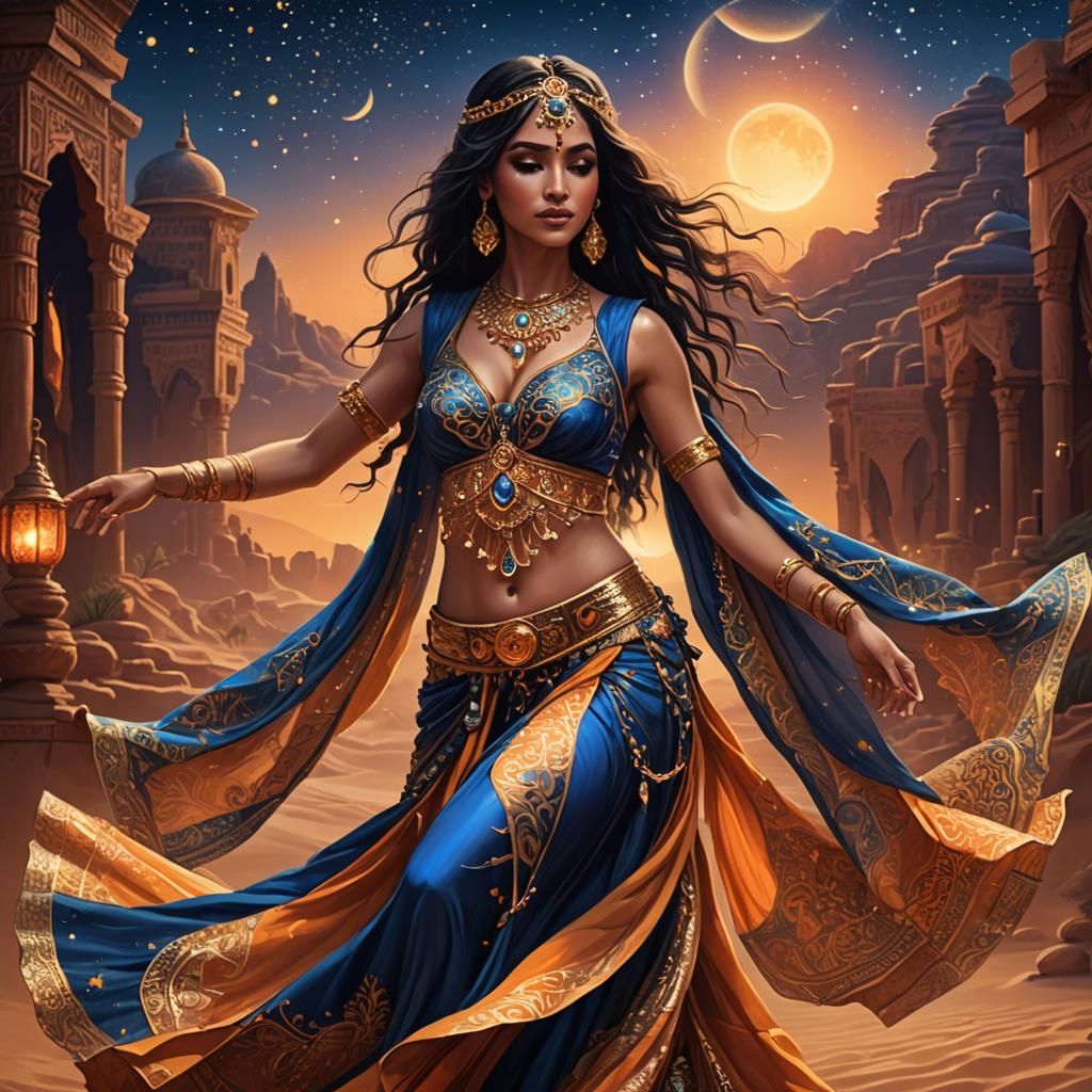 Mystical Desert Oasis: Belly Dancer in Fantasy Art