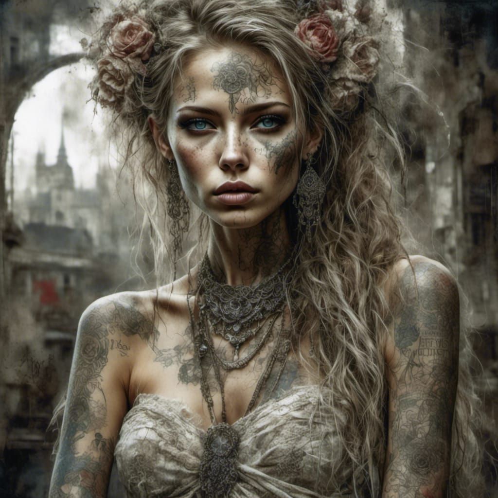 Elegant Skeletal Bride in Grunge Poster Style