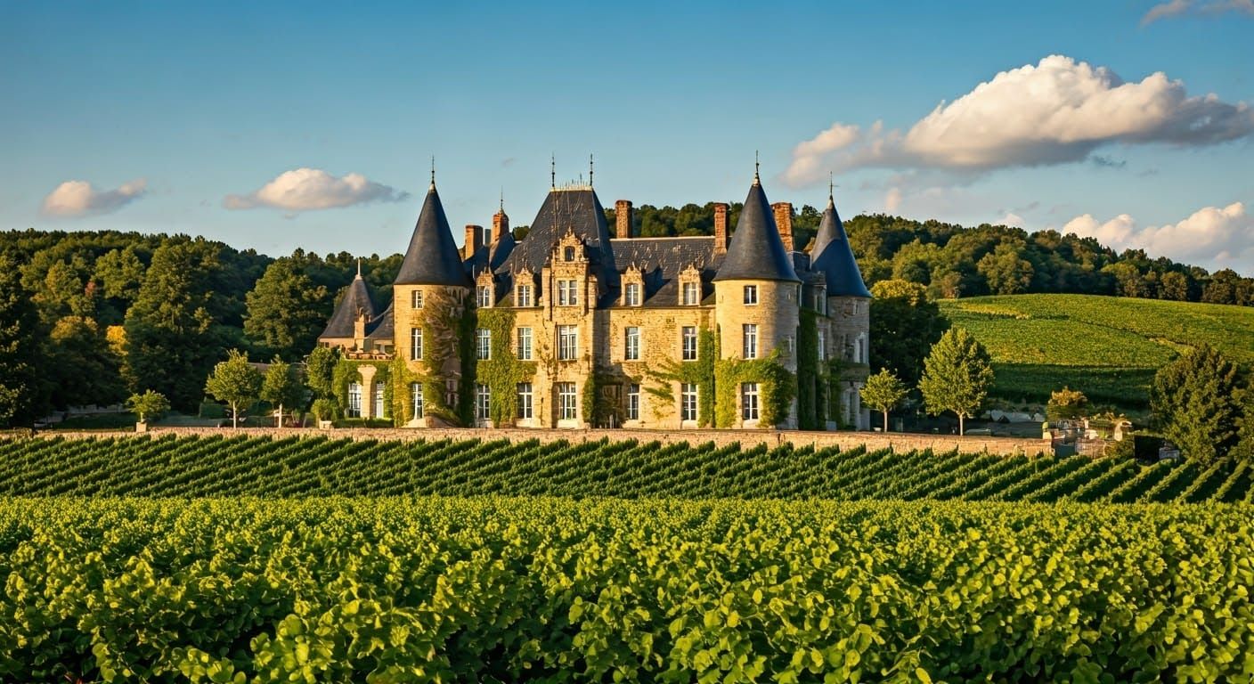 Elegant Castle Mansion in a Lush Vineyard Landscape