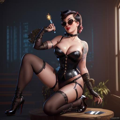 Fantasy Thief in Pin-Up Pose, Hyperdetailed Concept Art