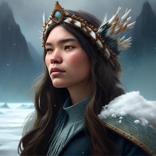 Native American Woman with Corn Crown Portrait