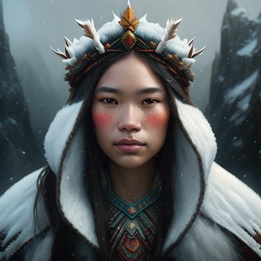 Native American Woman in Winter Landscape, Detailed Digital ...