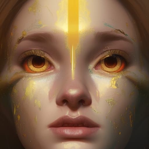 Hyperdetailed Portrait with Golden Eyes in Splash Art