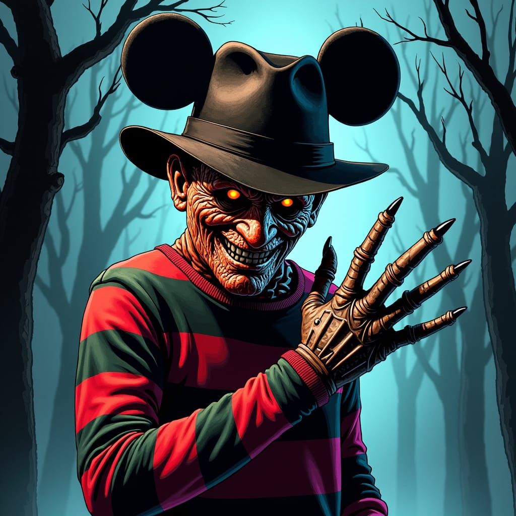 Menacing Figure in Dreamscape, Comic Book Style