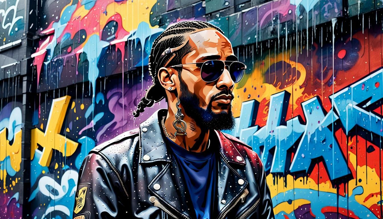 Rapper in Rain: Pop Art Watercolor Portrait