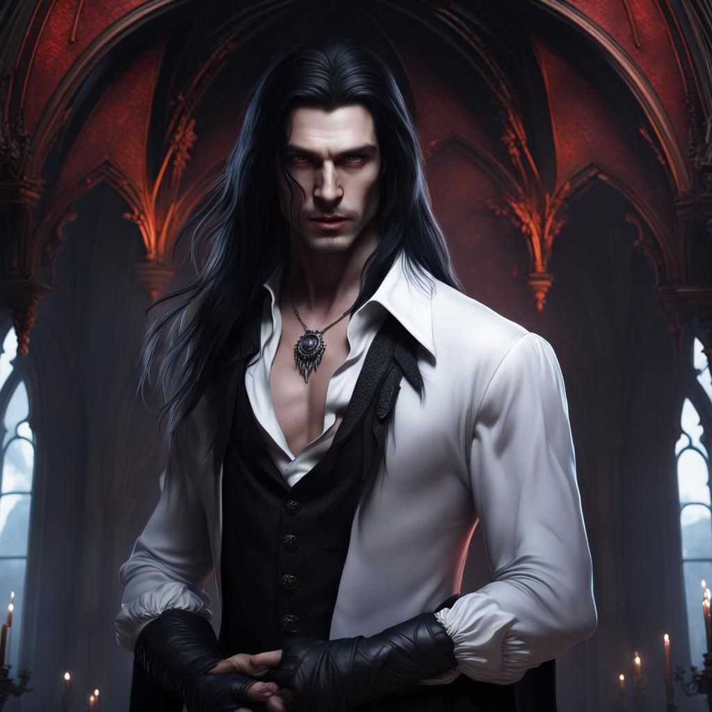 Sensual Vampire with Angelic Features: Detailed Matte Painti...