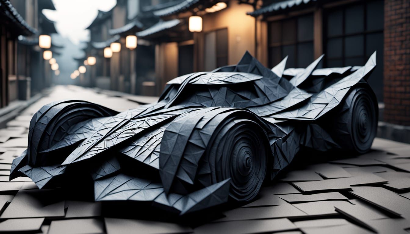 Origami Batmobile in a Dark Alleyway
