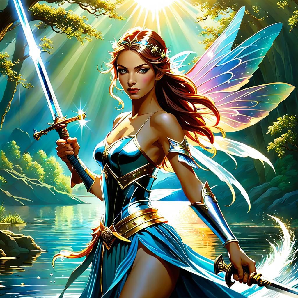 Sparkling Lake Excalibur: Fantasy Art Portrait