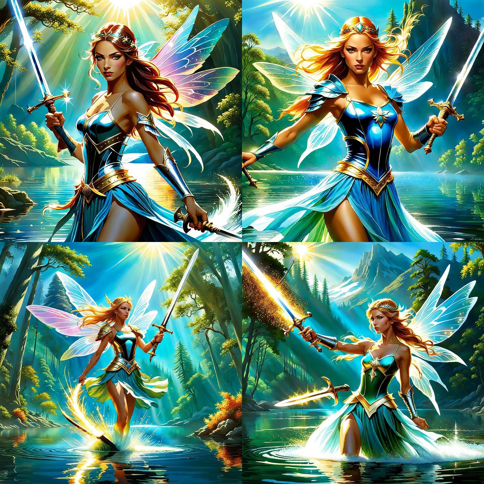 Sparkling Lake Fairy with Sword, Fantasy Art