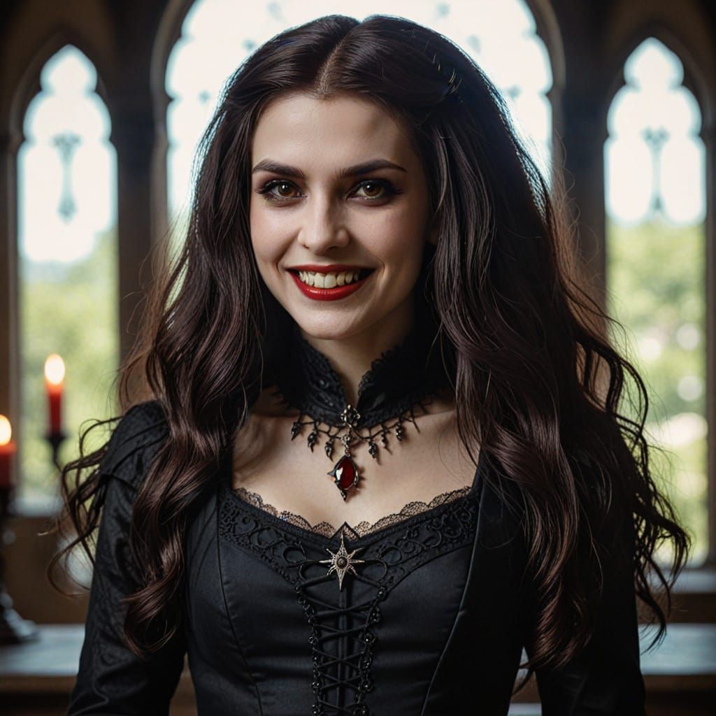 Gothic Vampire Maiden Basks in Carmine Glow