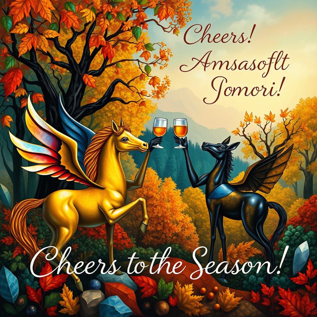 Celestial Autumn Equinox Scene in Cubist Art Deco Style