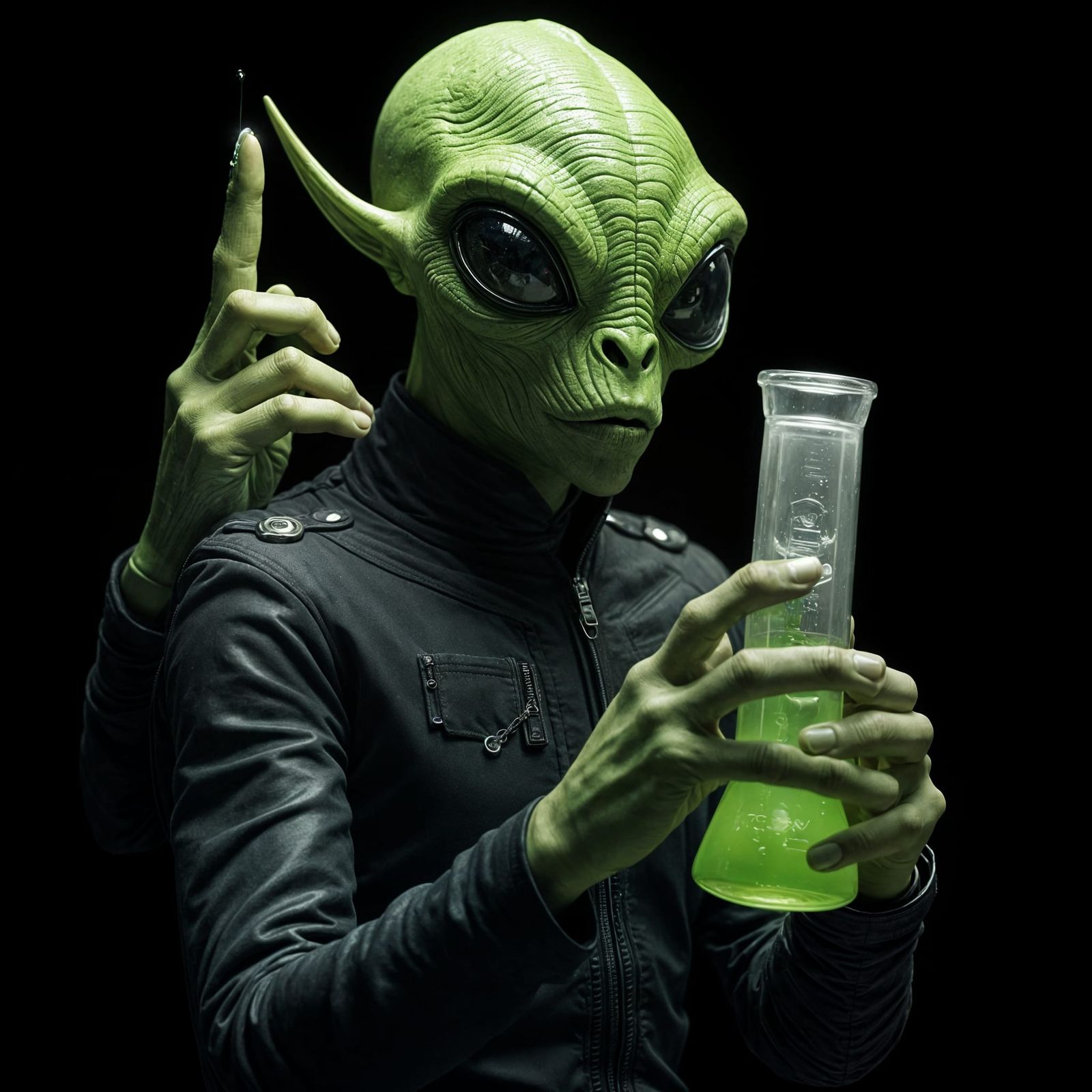Alien Rebel in Dark Jumpsuit Smokes a Bong in Film-Style Por...
