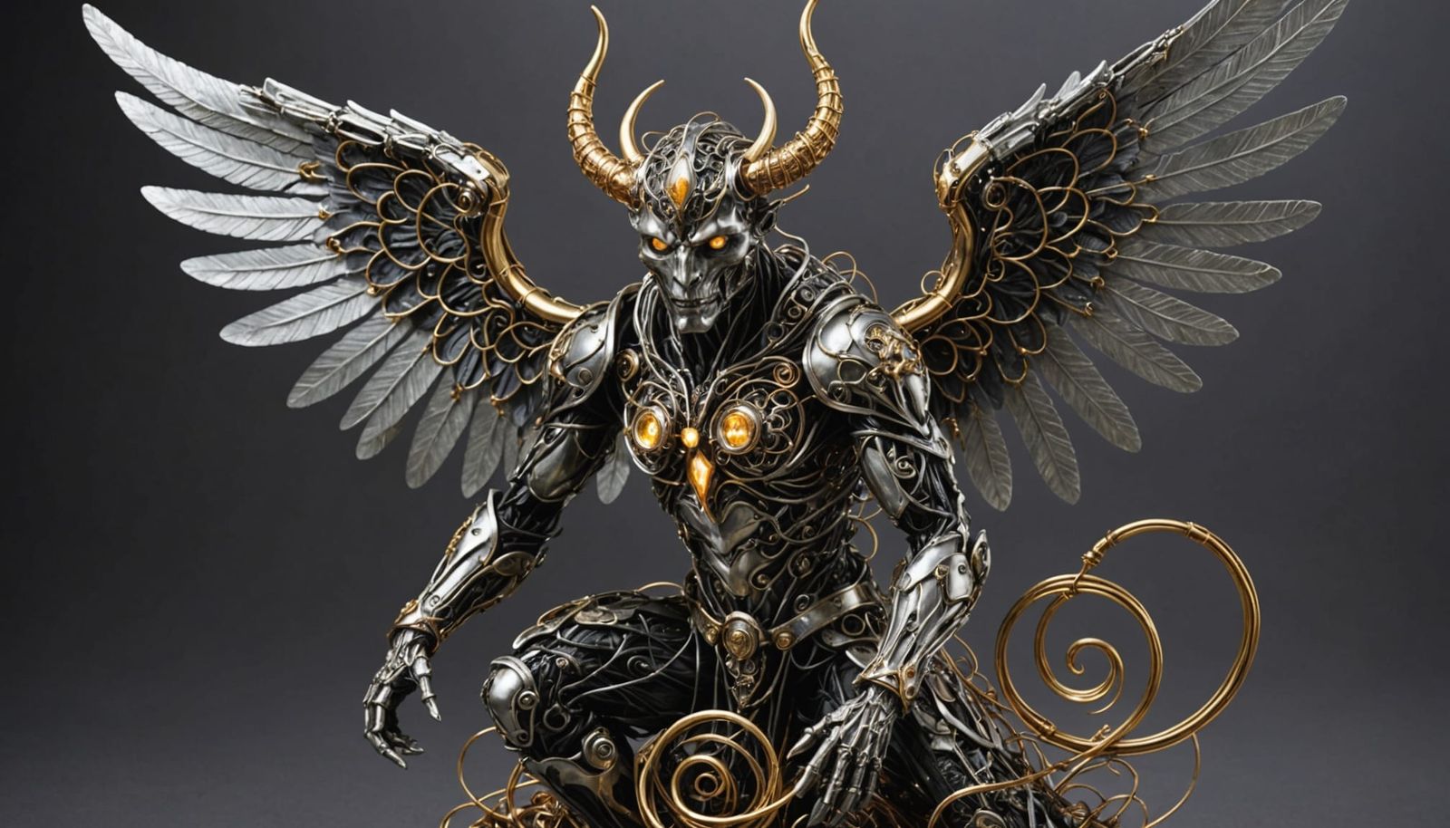 Wire Sculpture: Angel vs. Gargoyle in Cyberpunk Style