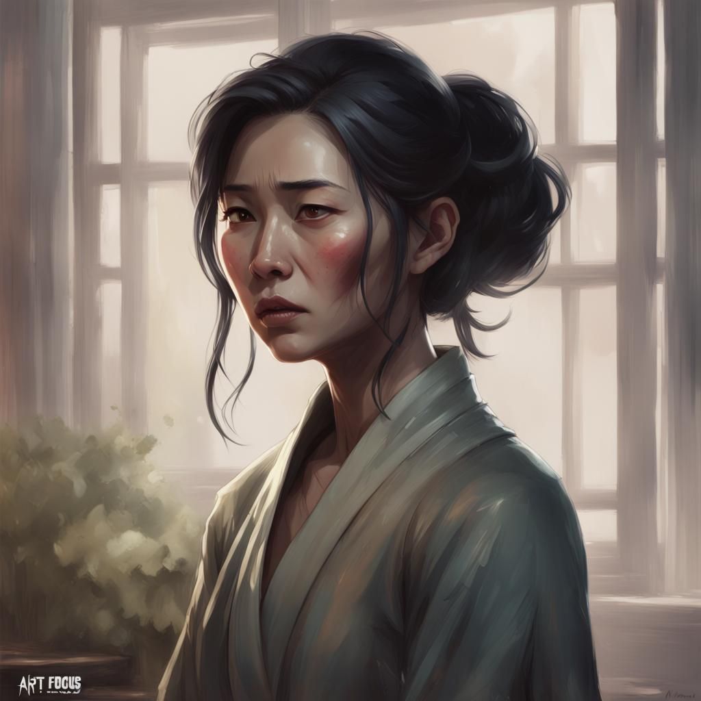 Sad Woman Crying on the Phone, Detailed Portrait