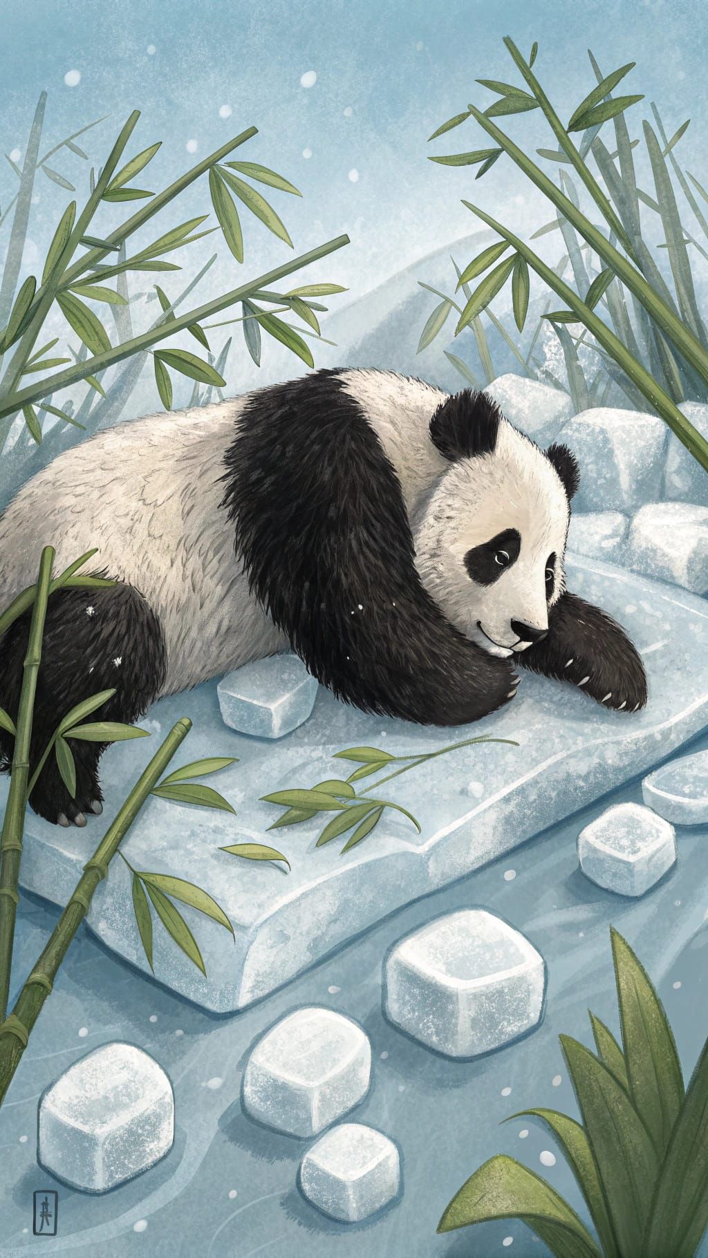 Sleeping Panda in Ice with Bamboo