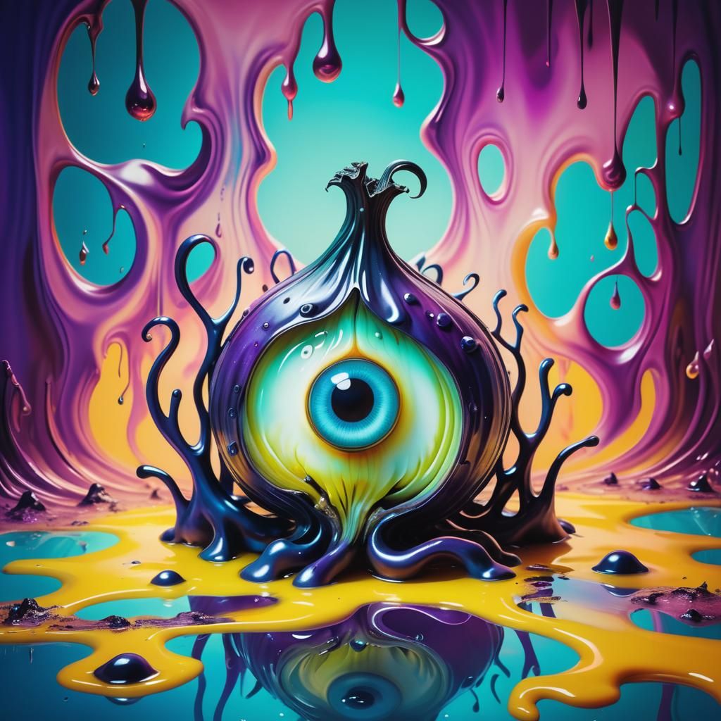 Surreal Melting Onion with Unsettling Eyes