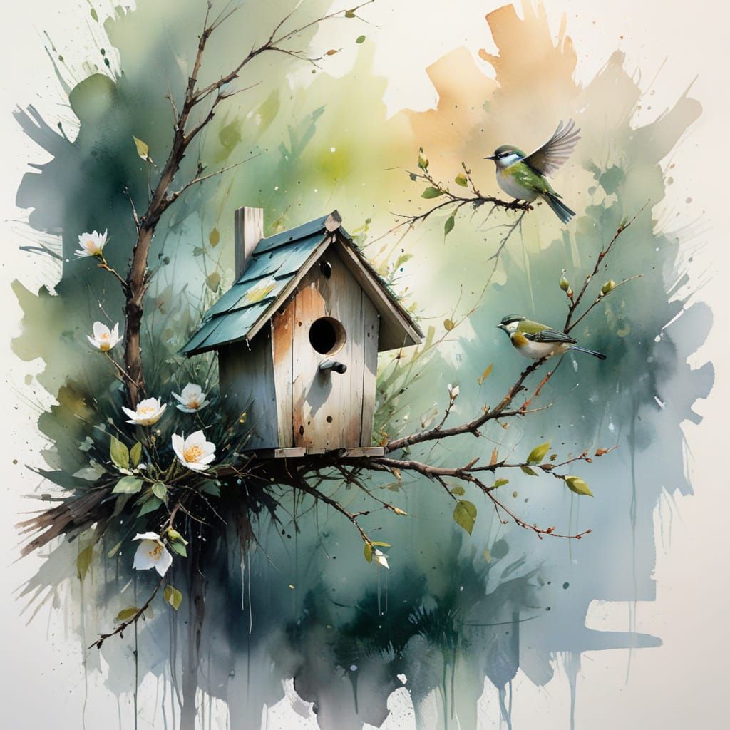 Weathered Birdhouse in Spring's Gentle Light