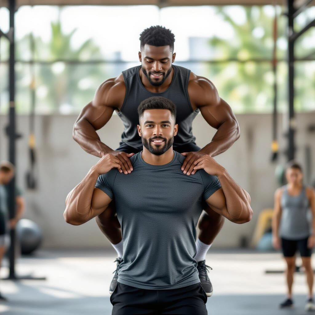 Man Lifting Another Man in a Realistic Style