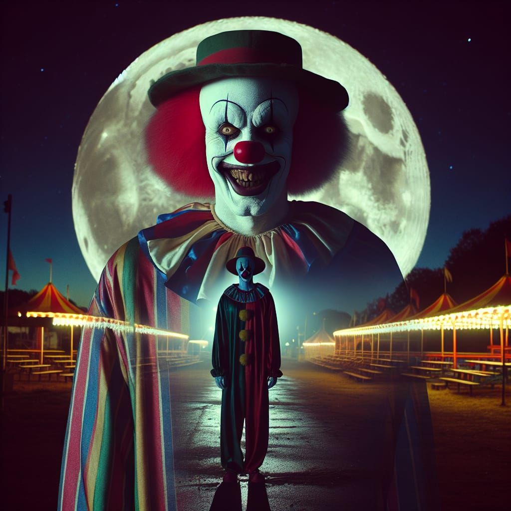 Sinister Clown Emerges from Eerie Carnival Shadows
