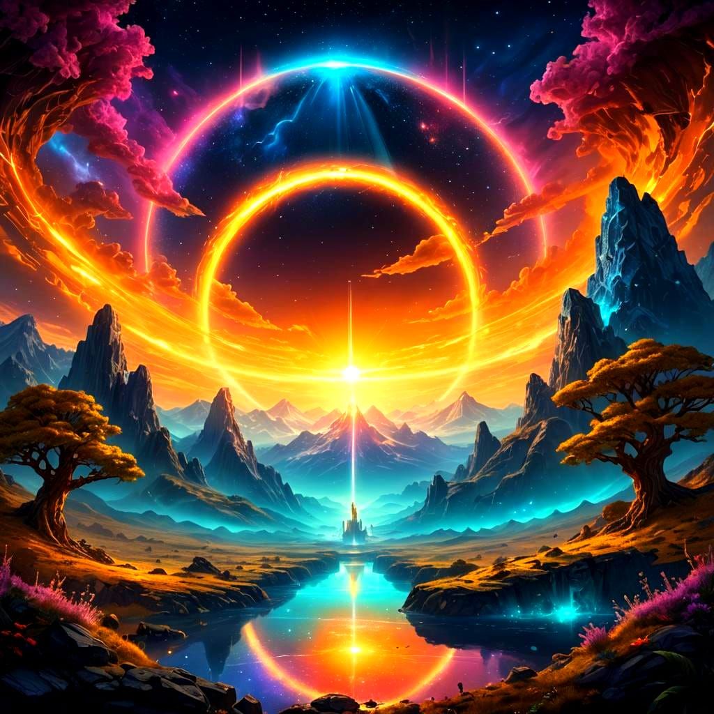 Neon Halo: Epic Cosmic Astral Illustration