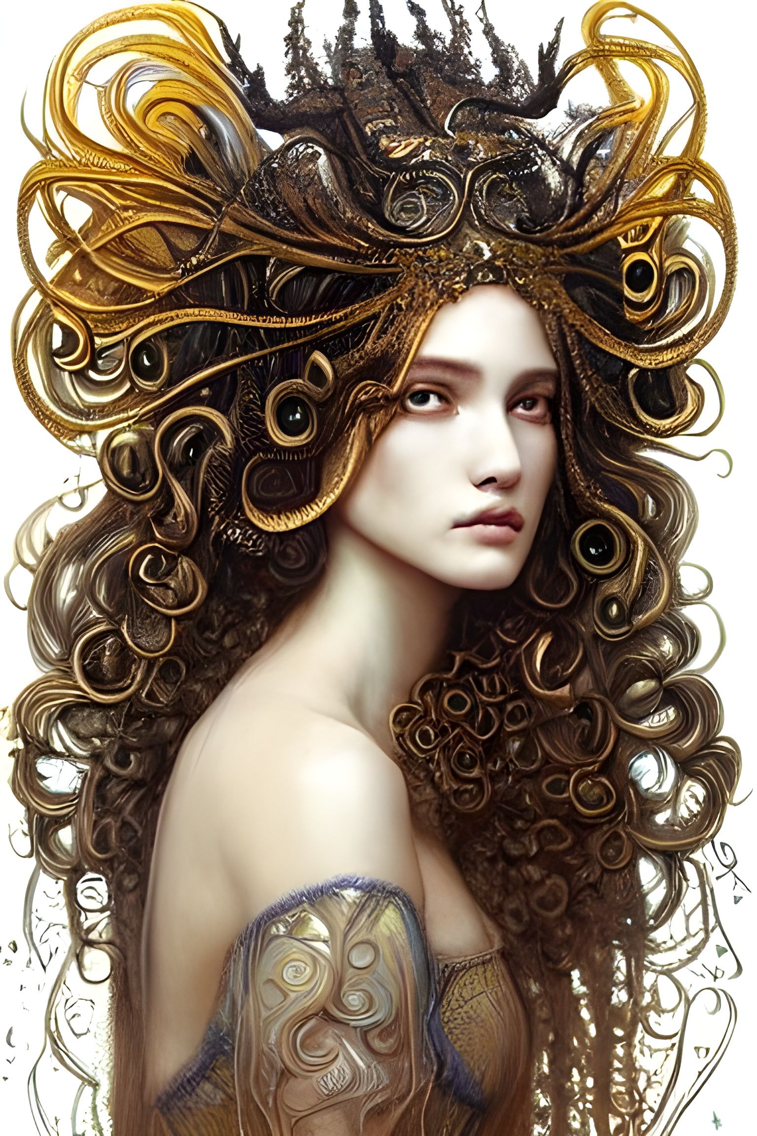 Beautiful Bohemian Queen Portrait with Liquid Headdress