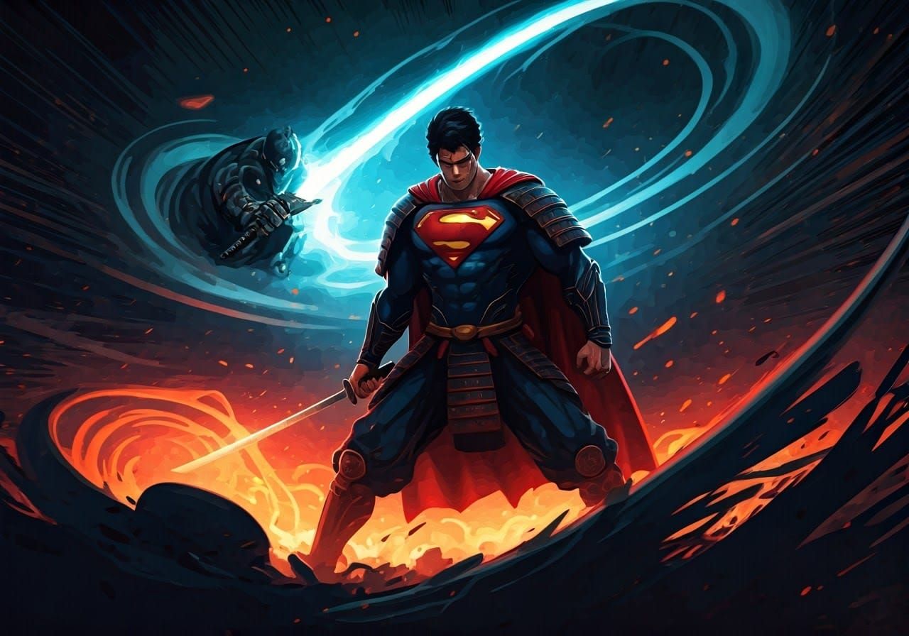 Samurai Superman Slices Through Lex Luthor, Anime Style