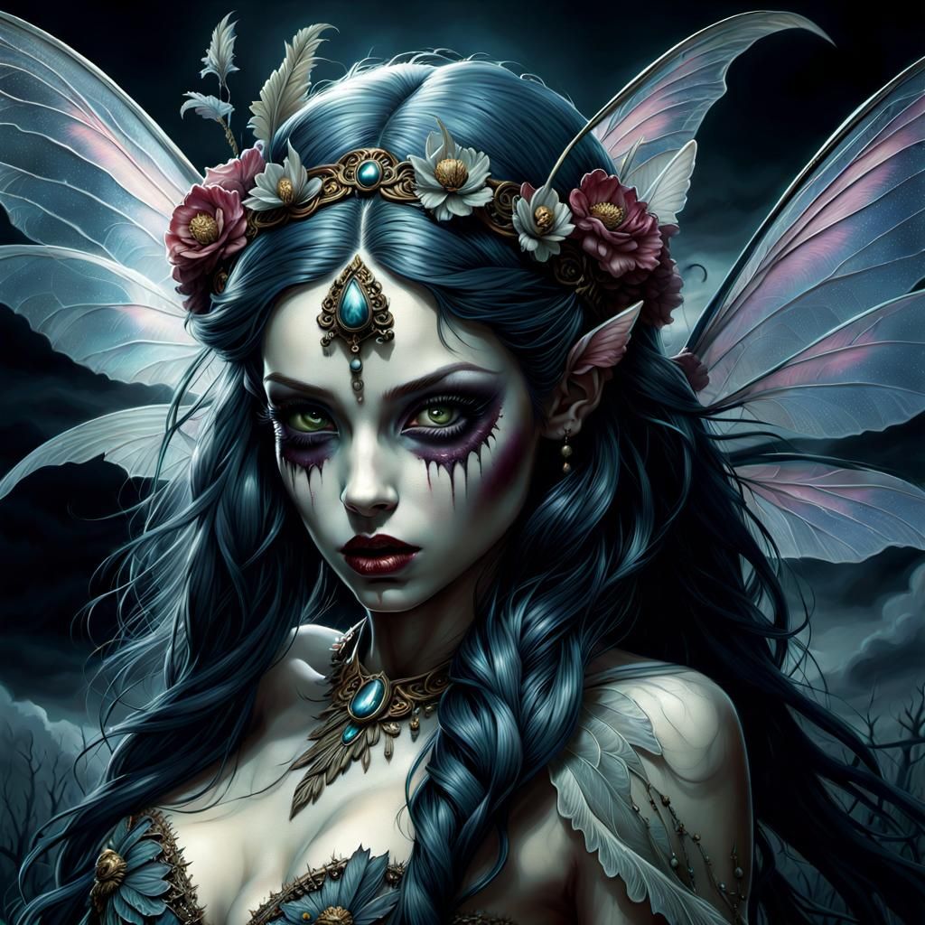 Zombie Fairy in a Detailed Fantasy Illustration