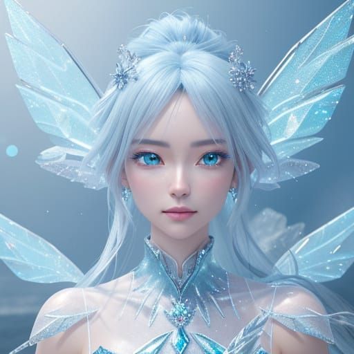 Icy Fairy with Crystal Wings in 3D Anime Style
