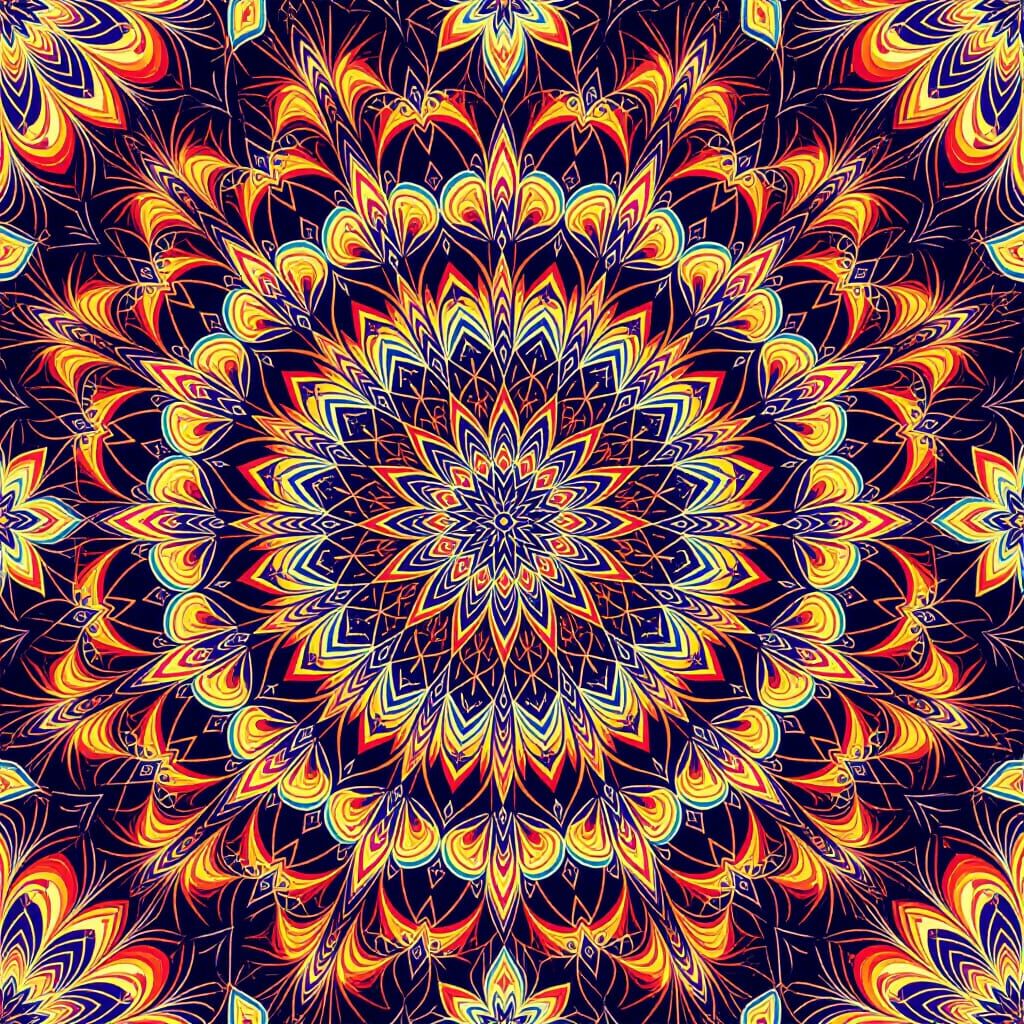 Vibrant Kaleidoscope Art with Abstract Flowers and Stars