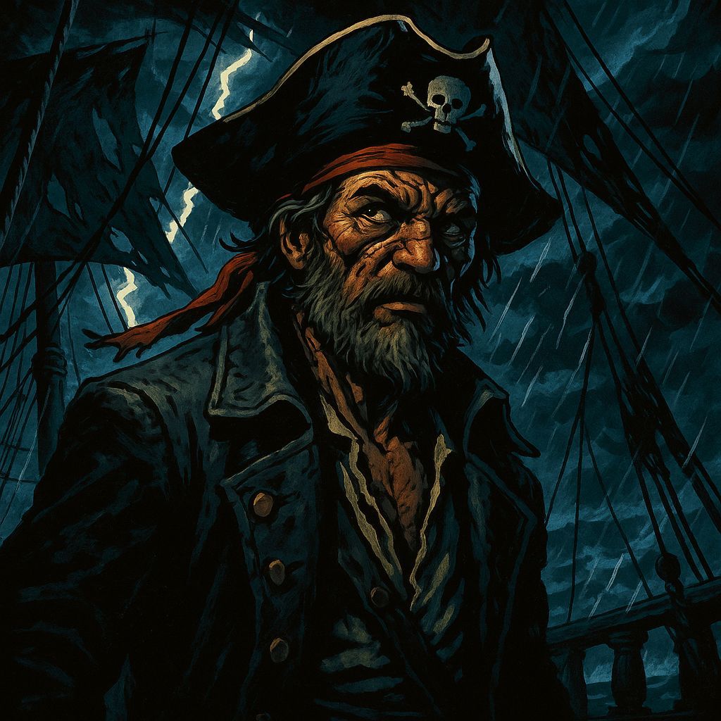 Grizzled Pirate Captain in Stormy Seas Digital Painting