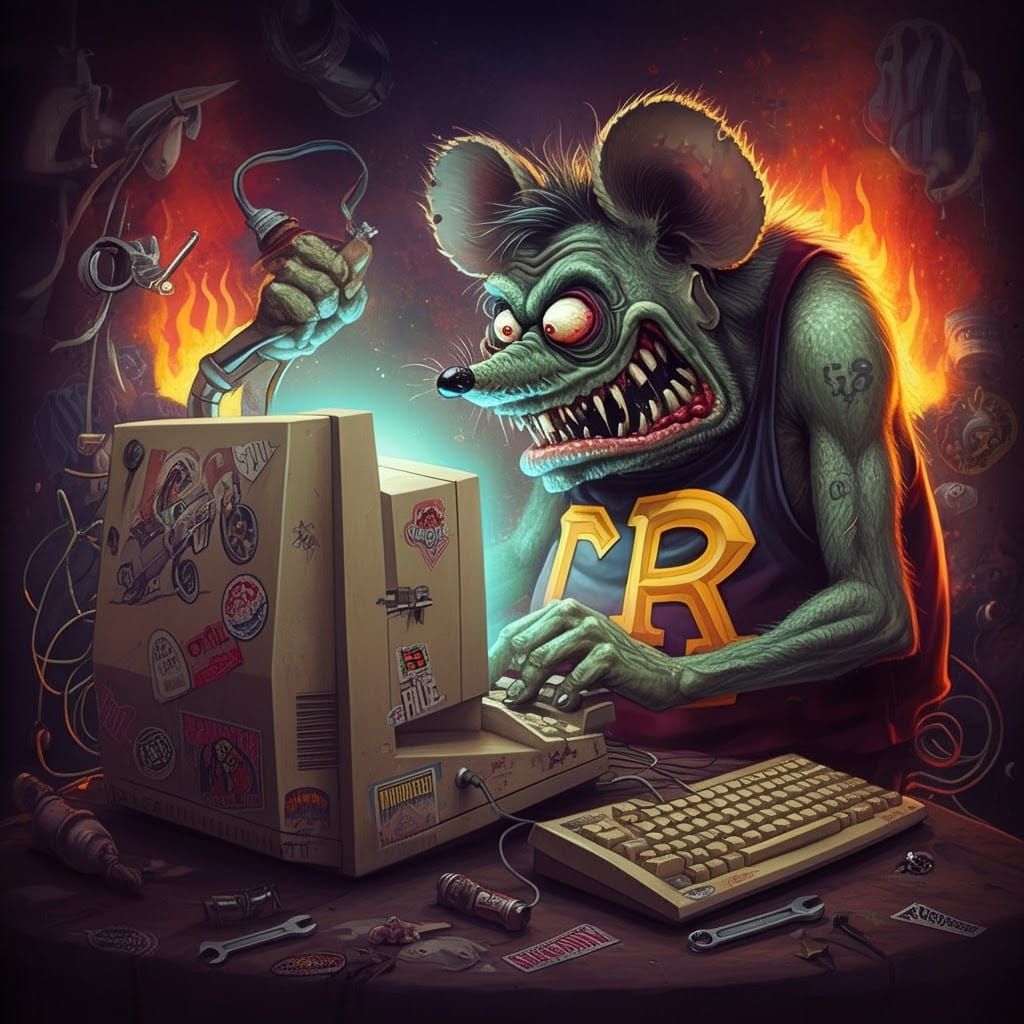Rat Fink's Retro Computing Nightmare: a Grotesque 60s Illust...
