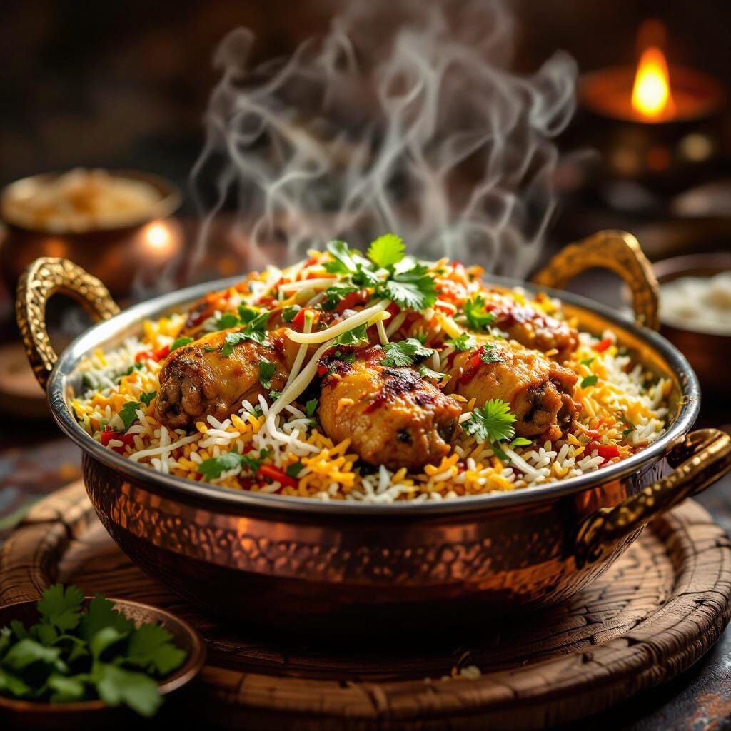 Stylized Biryani Art with Golden Lighting