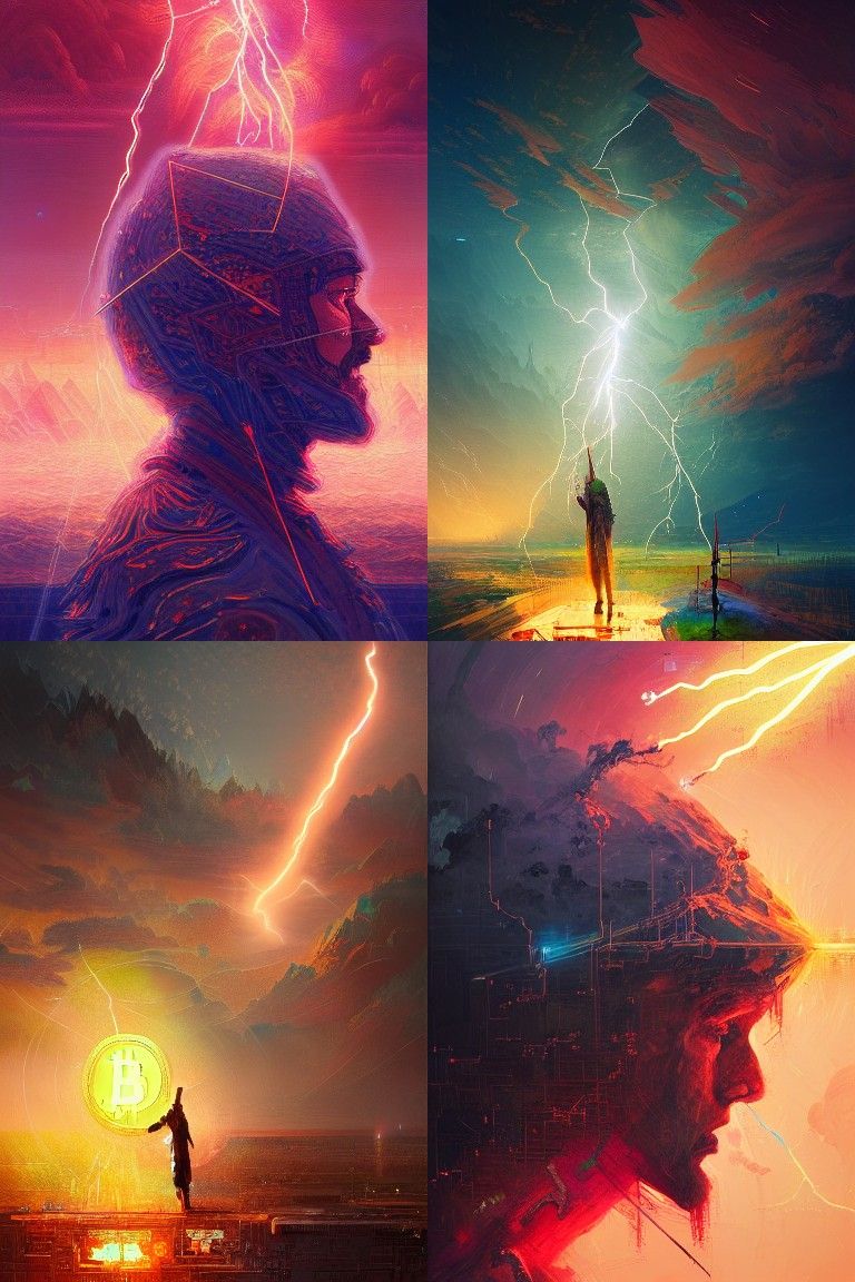 Bitcoin Lightning Network and Enlil: Hyperdetailed Fantasy A...