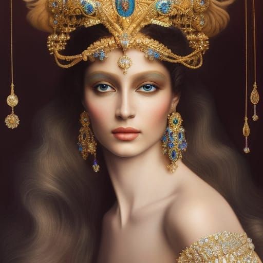 Jeweled High Priestess Portrait in Magic Realism Style