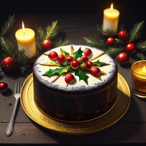 Vibrant Christmas Cake in Warm, Golden Light