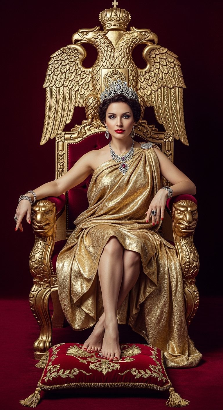 Russian Tsarina Seductively Seated on Gold Throne