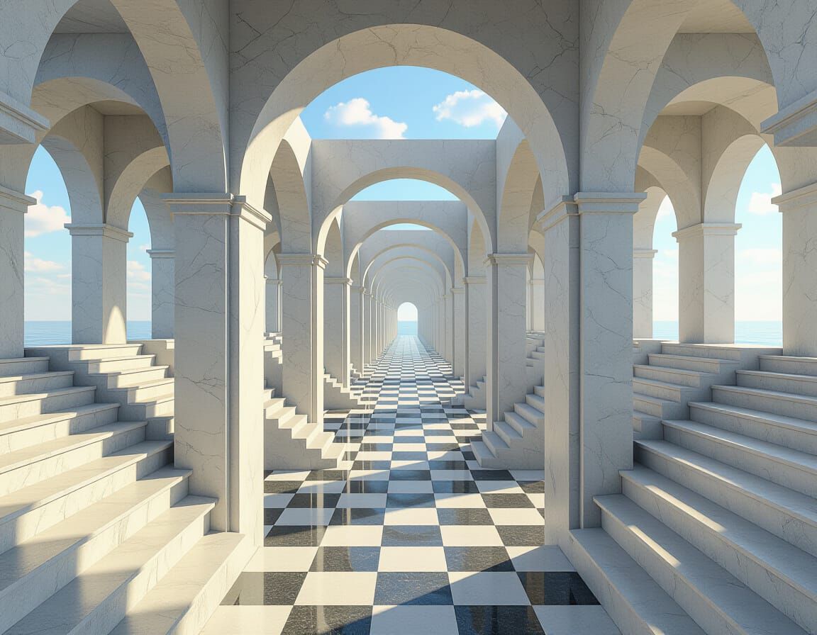 Impossible Archways With Endless Staircase in Escher Style