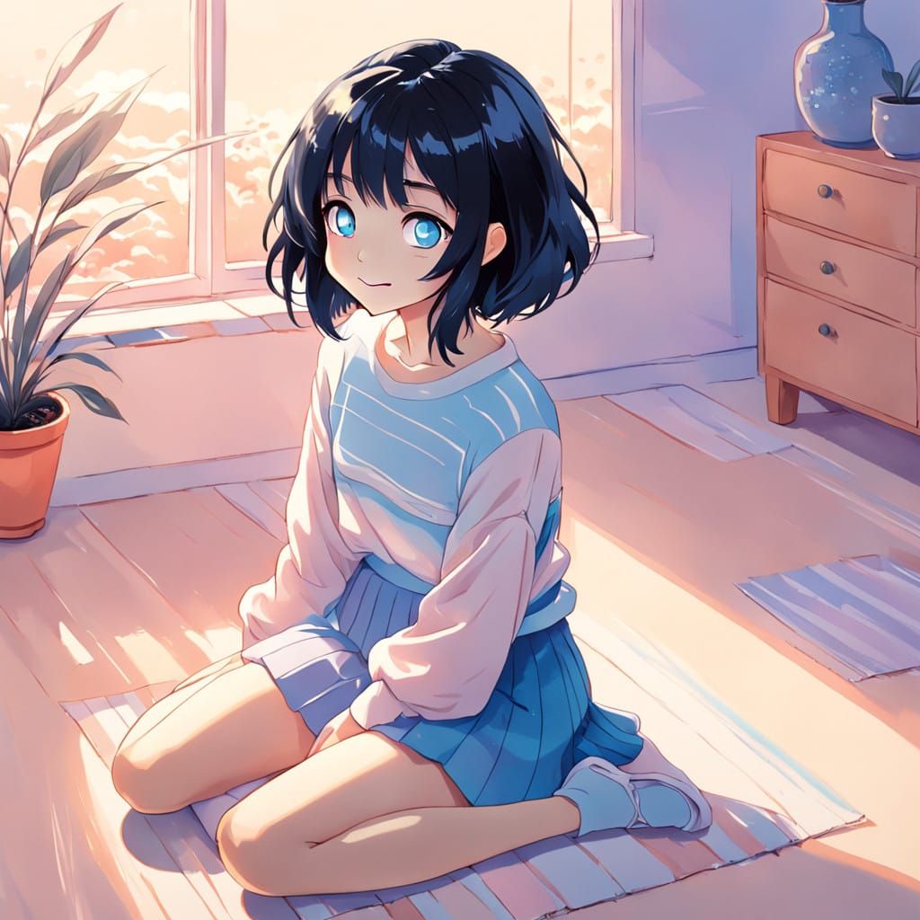 Whimsical Anime Girl in Golden Hour