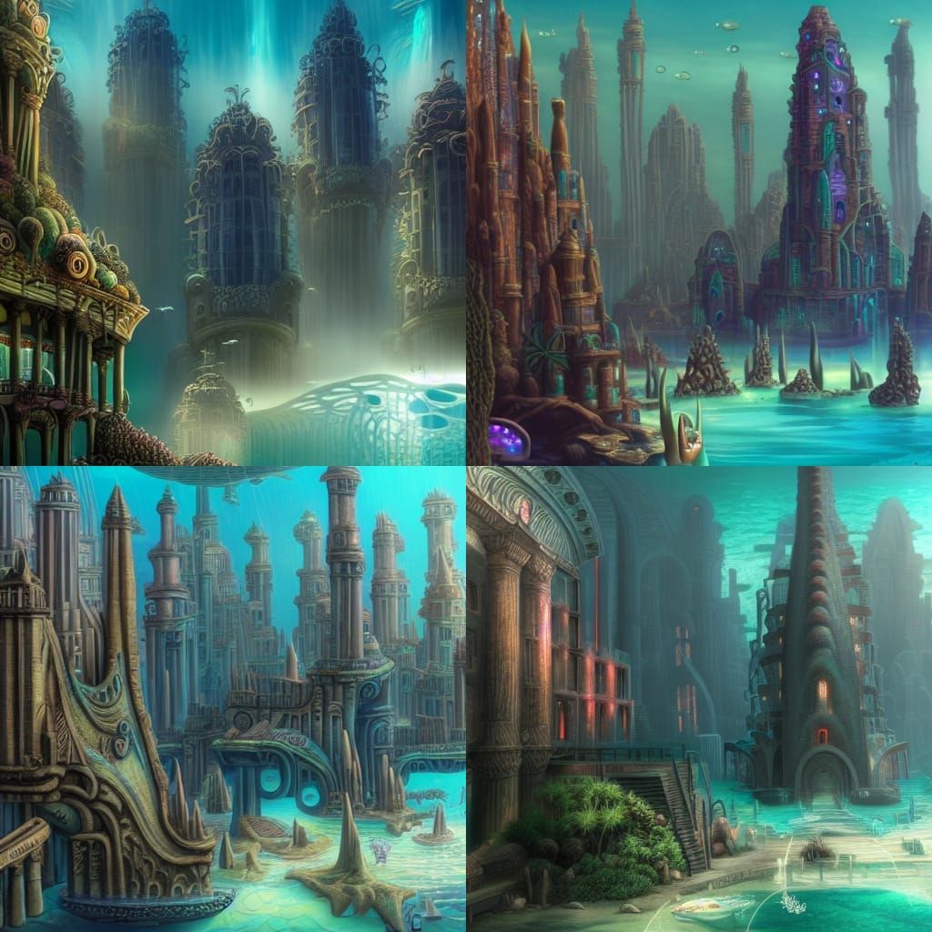 Atlantis: Underwater City with Mermaids, Hyperdetailed Conce...