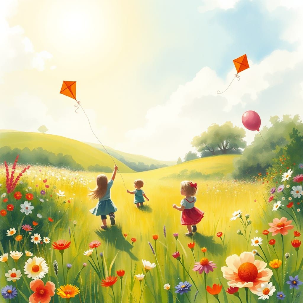 Whimsical Springtime Scene in Impressionist Style