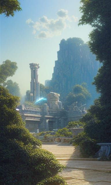 Futuristic Atlantis City Illustration in Marble Light