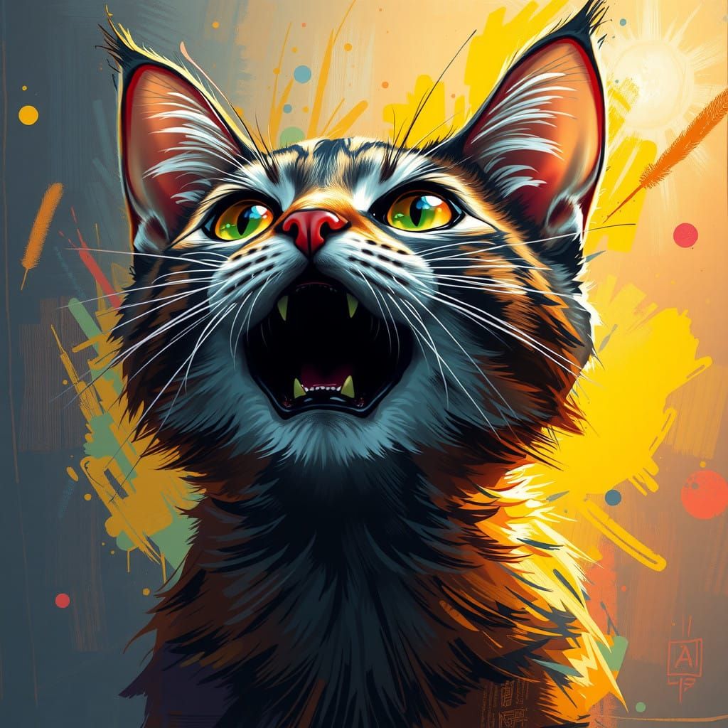 Vibrant Cat Portrait in Impressionist Style
