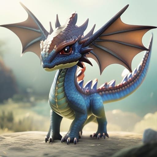 Adorable Baby Dragon, Detailed Digital Art