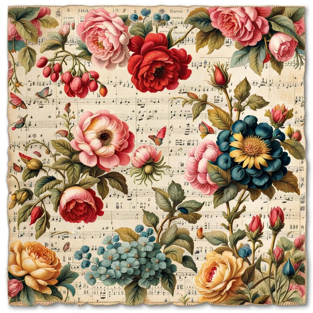 Vintage French Flower Market Illustration for Decoupage