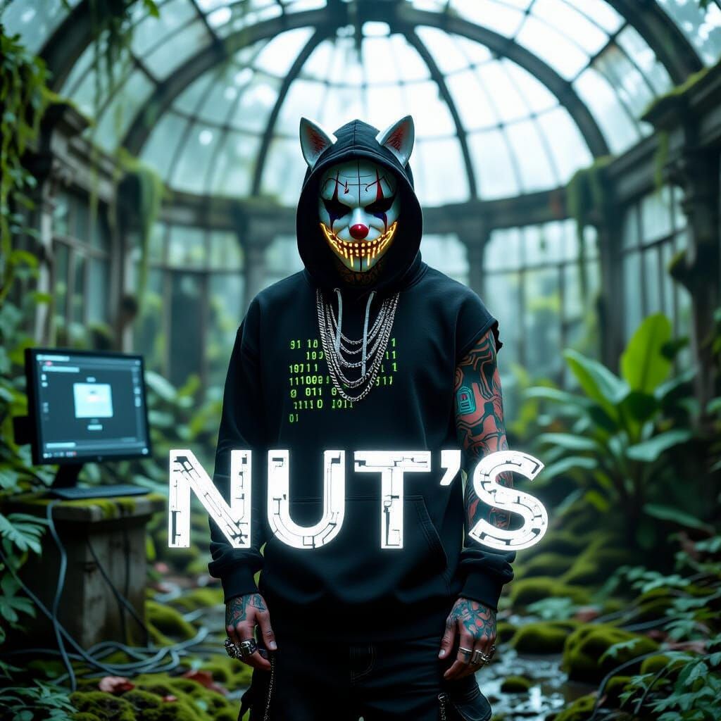 Cyberpunk Artist in Ruined Garden