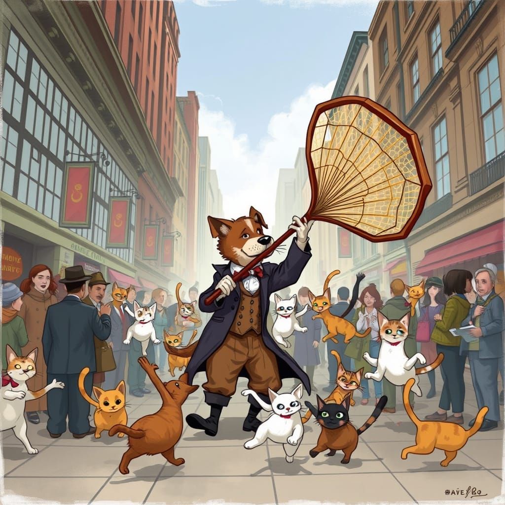 The Dog Cat-cher: A Whimsical Cartoon Illustration