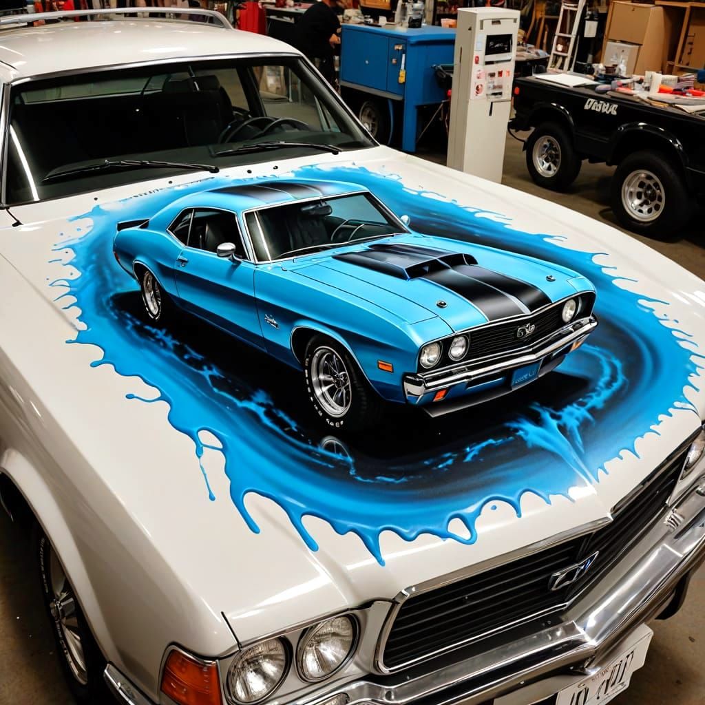 Airbrushed Car Hood Close-Up
