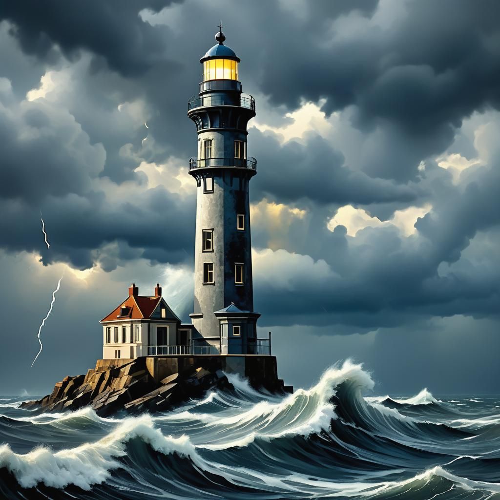 Blue Bauhaus Lighthouse in Klimt Style