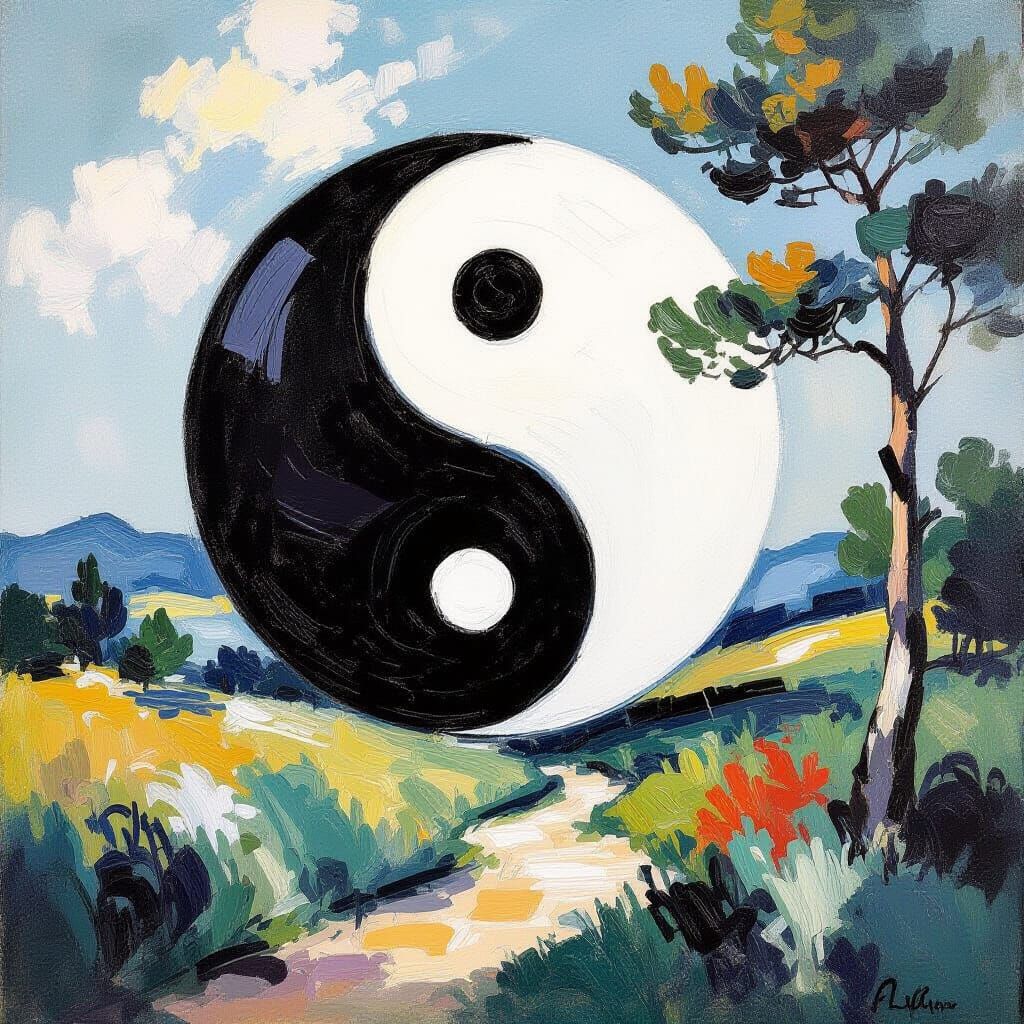 Yin Yang Landscape in Impressionist Style